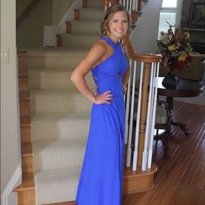 Royal blue criss cross back prom dress